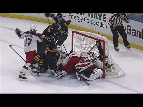 Video: Sabres pile on top of Bobrovsky & puck so referees say no goal