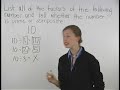 For a complete lesson on prime factors, go to www.yourteacher.com - 1000+ online math lessons featuring a personal math teacher inside every lesson! In this lesson, students learn that a factor of a number divides into the number without a remainder. For example, 7 is a factor of 14, because 7 divides into 14 without a remainder. To find the factors of a number, such as 8, first divide 8 by 1, which equals 8. Since there is no remainder, both 1 and 8 are factors of 8. Next, divide 8 by 2, which equals 4. Since there is no remainder, both 2 and 4 are factors of 8. Next, divide 8 by 3. Since 8 is not divisible by 3, then 3 is not a factor of 8. Next, divide 8 by 4, which equals 2. Since there is no remainder, both 4 and 2 are factors of 8. Notice, however, that 4 and 2 are repeat factors (we already know that 4 and 2 are factors of 8). This means that all other factors will also be repeat factors, so there is no need to continue -- the factors of 8 are 1, 2, 4, and 8. Note that a number that has more than two factors, such as 8, is called a composite number, and a number that has only two factors (itself and 1), such as 5, is called a prime number.