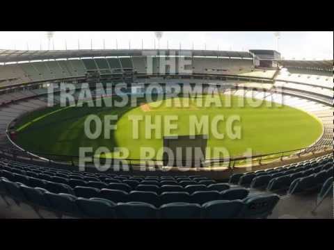 mcg - See this great timelapse video of the MCG's transformation from a cricket venue into AFL mode prior to its opening football match for 2013 on March 28.