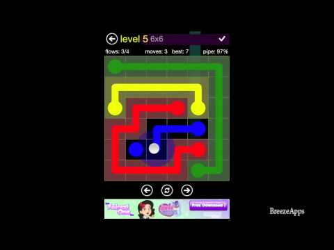 BreezeApps - This walkthrough showcases one way to beat Flow Free 6x6 level 5 on the Regular Pack Easy. Go Here for more: http://www.breezethroughgames.com/2012/06/flow-...