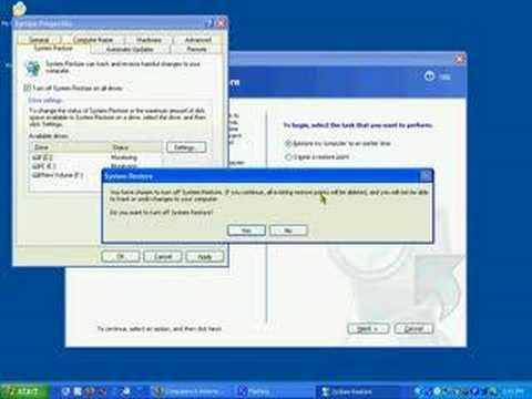 how to turn off system restore in xp