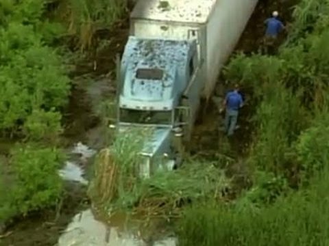 Raw: Big Rig Stuck in Illinois Swamp