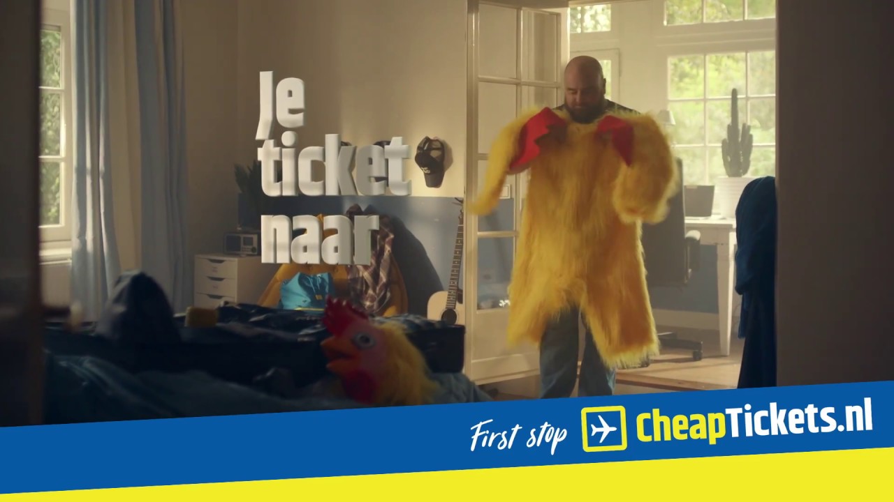 Semi prof actor Duncan in TV commercial for Cheaptickets.nl