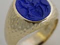Carved Lapis Lazuli Gold Signet Ring