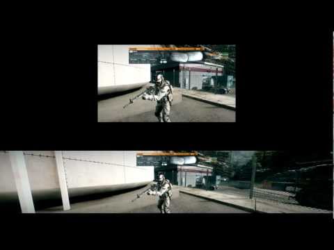 single monitor - Battlefield 3 - Damavand Peak - 6950 Crossfire - Eyefinity vs Single 1080p - Gameplay - (5-3-2012) Comparison showing gameplay view of Eyefintiy setup (tripl...
