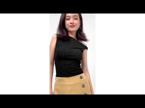 Áo ôm thun gân sọc lệch vai không tay