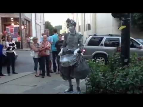 The Silver Drummer Girl downtown Asheville, NC