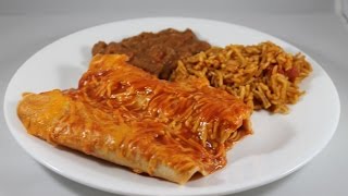 Enchilada's with Spanish Rice and Refried Beans