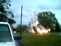 Lightening hits a transformer!  SPARKS AND FLAMES OOOOOOOOOOOOO
