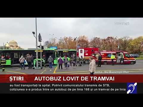 Autobuz lovit de tramvai