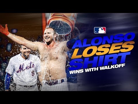 Video: Alonso loses his shirt in Mets walk-off win!