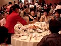 Dinner is served. Yee Sang, the traditional CNY dish to be partaken by the people round the table for continued favour and blessings for ourselves.