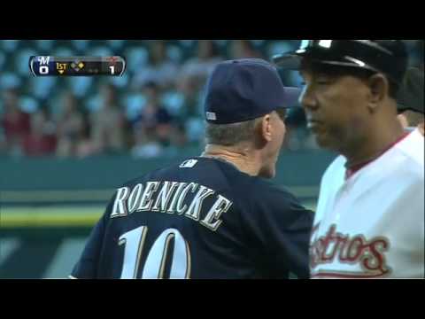 Roenicke - MIL@HOU: Greinke, Roenicke ejected in bottom of first.