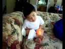 sleepy baby watching thomas the train