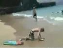 AWESOME surfer faceplants in sand...