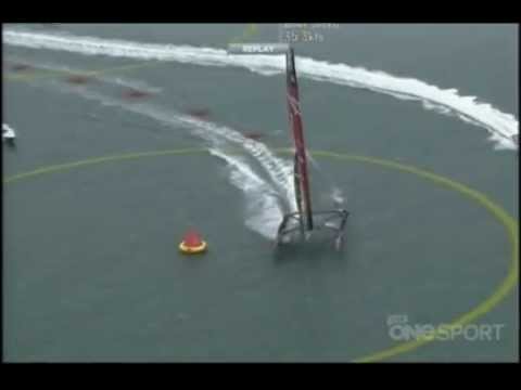 Emirates Team New Zealand - Race 1 of the Louis Vuitton Cup Final at mark 4 Emirates Team New Zealand nose dives spectacularly resulting in two crew over board. No one was hurt in the c...