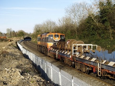 Dublin Cork Line - Iarnród Éireann's 071 class No. 086 leads a Cork-Dublin North wall empty cement train seen close to MP9 on the Dublin-Cork line on 04-April-2007. The train h...