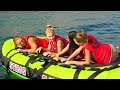 Rider capacity: 4 persons LIE ON design Cover Options: - Standard: Full nylon cover - High Speed: Heavy Duty Cover with PVC Bottom 20 EVA foam soft-grip handles with neoprene knuckle guards 1 Heavy duty air chambers 4 water drains and covered boston valve double heavy duty tow points
