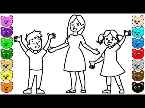 Coloring Mom, Brother & Sister - Coloring Pages for Kids