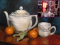 Tea Pot, Cup and Oranges Painting By: Artettina Original Oil