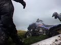KFX 700 gets stuck with all 4 wheels off the deck