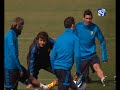 The team did stretching exercises prior to facing Bayern Munchen