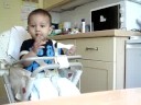 lucky eating bread omlet