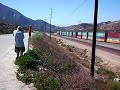 Train grinding uphill in the Cajon Pass