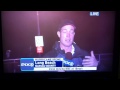 Running shirtless behind reporter during hurricane Irene