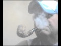  Chaplin , Smoking: Big White Meerschaum Pipe Tobaccos, Curved; with Light Blue White Hat.