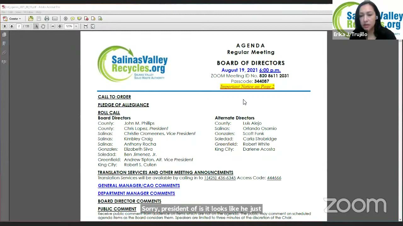 Board of Directors Meeting 08.19.21