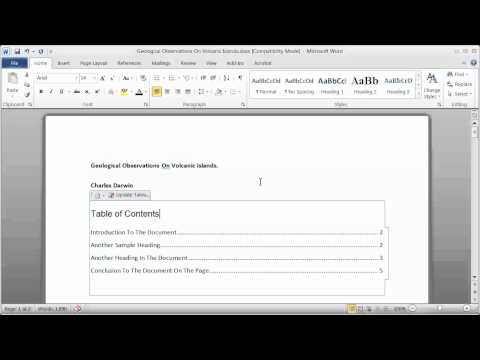how to create table of contents in word 2010