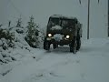 Unimog descending a steep hill in the snow Unimog descending a steep hill in the snow