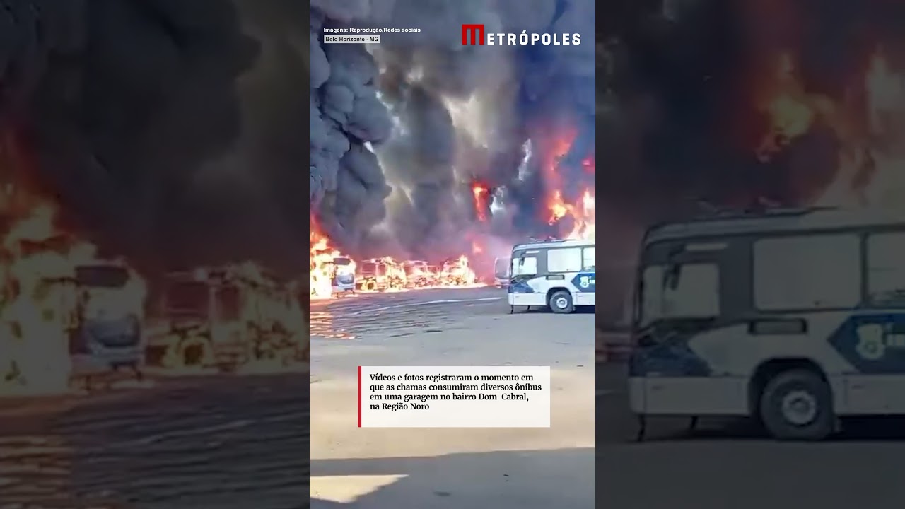 Imagens impressionantes mostram ônibus destruídos por fogo em garagem de BH