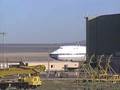 747 Shuttle Carrier Aircraft approaching Space Shuttle Endeavour suspended in the Mate-Demate Device