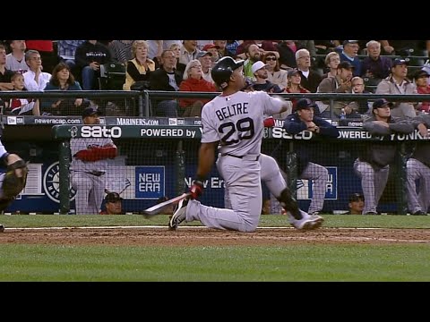 Video: Adrian Beltre hits a long home run on one knee