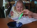 Our baby son tasting solid food (mashed potatoes) for the first time and it looks like he doesn't much care for it.This video was featured in the Finnish Funniest Home Videos, 
