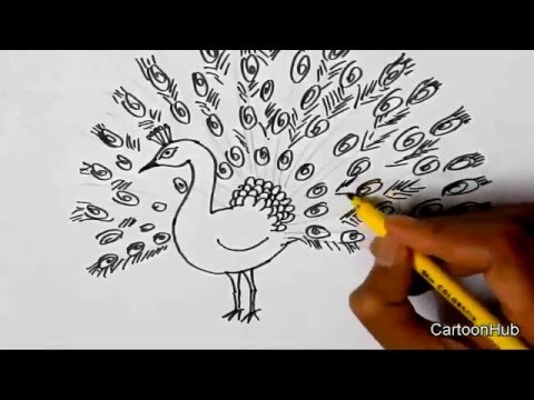 How to draw a Dancing Peacock for children, kids, beginners lesson Step