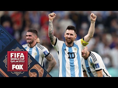 Play this video Lionel Messi and Argentina celebrate after advancing to 2022 World Cup Final