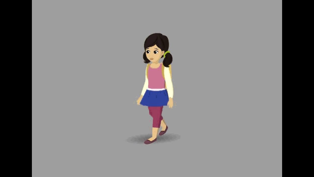 2d girl walk cycle animation