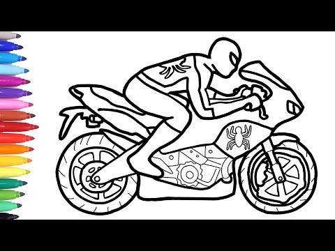 Spiderman Motorcycle Coloring Pages, Superheroes Motorbike, Bike Coloring Video for Kids