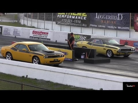 challenger - http://www.RoadTestTV.com - 6.1 Liter Challenger SRT8 goes head to head with a 1970 340 Six Pack Challenger T/A in six (6) 1/4 mile Drag Races. During race 5...