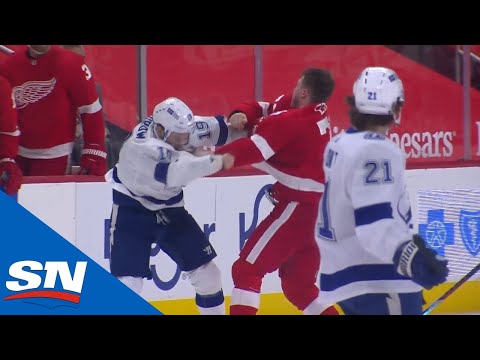 Barclay Goodrow Drops Adam Erne With Massive Right Hand To The Jaw