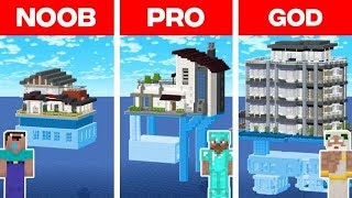 Minecraft NOOB vs. PRO vs. GOD: MODERN HOUSE ON WATER BUILD CHALLENGE in Minecraft (Animation)