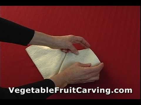 napkin folding heart - http://VegetableFruitCarving.com - Learn how to fold a napkin into a heart shape for Valentines Day. This heart napkin is different from most others you will...