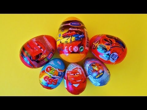 6 surprise eggs unboxing Cars, Cars 2, Marvel, Welly, Power Rangers Samurai, Ozmo