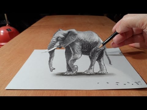 Trick Art, How to Draw 3D Elephant, Time Lapse