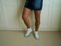 Enjoying the feel of plimsolls, tights, socks and a denim mini!!! Fantastico!!