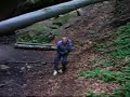 Guy slips down from log Guy slips down from log