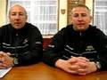 Faversham Town's Paul Copley and Bob Mason after E&B win